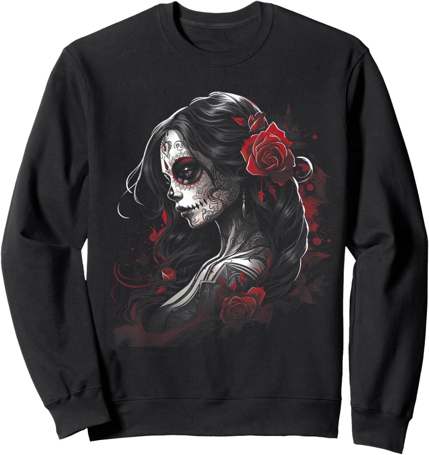 Tattoo Sketch Mexican Art Rose Dia de Los Muertos Sweatshirt - Sweatshirt | Black