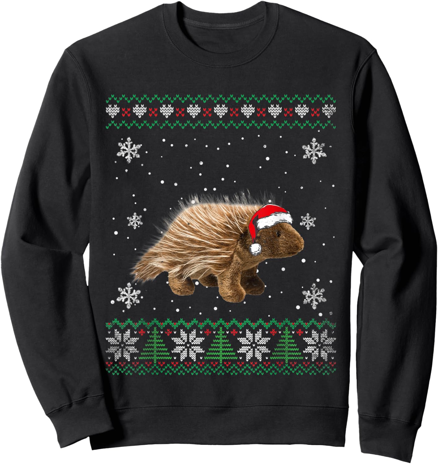 Santa Porcupine Ugly Sweater Animals Christmas Pajama Sweatshirt - Sweatshirt | Black