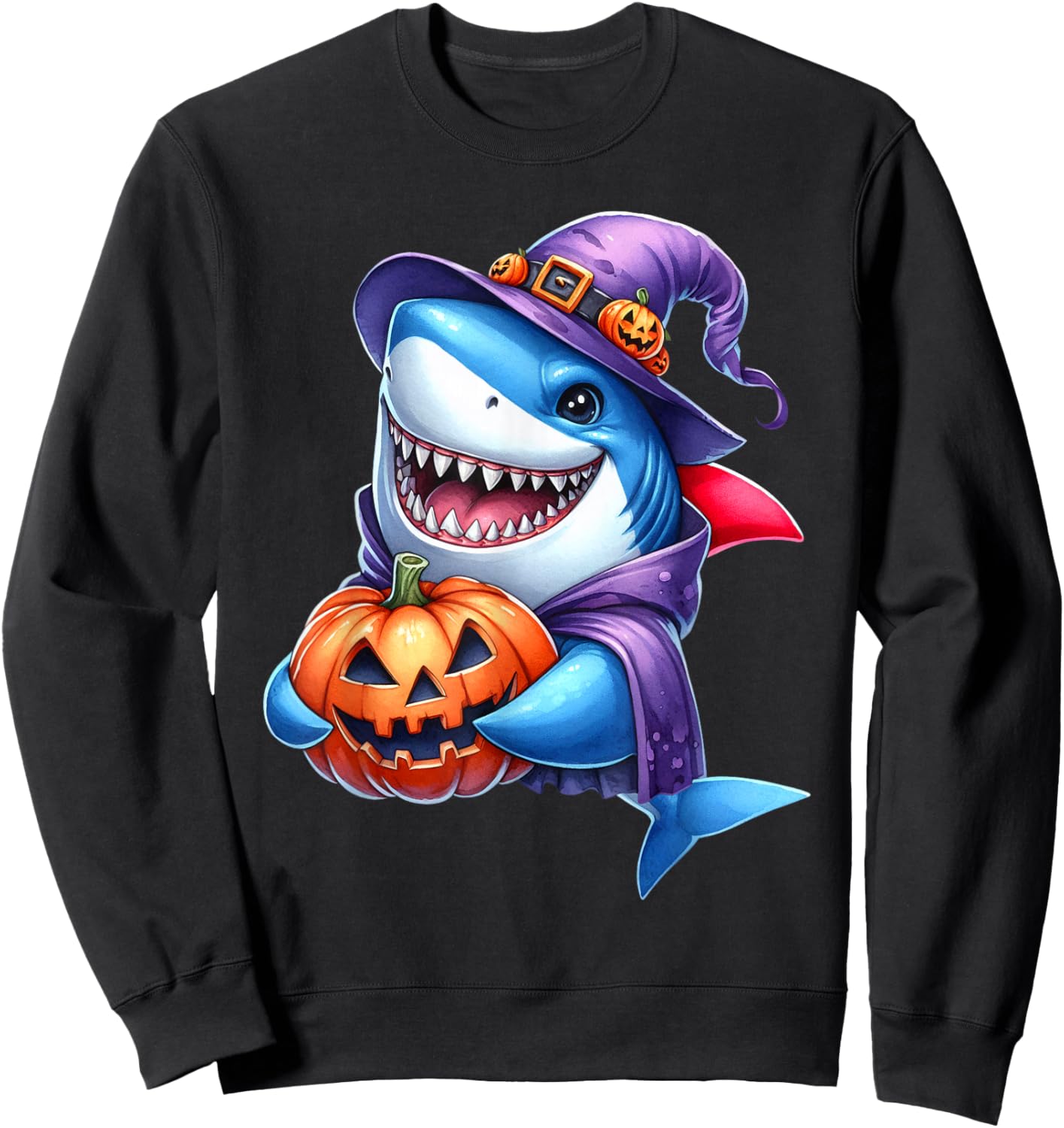 Shark Halloween Shark Lover Pumpkin Shark Halloween Boy Kids Sweatshirt - Sweatshirt | Black
