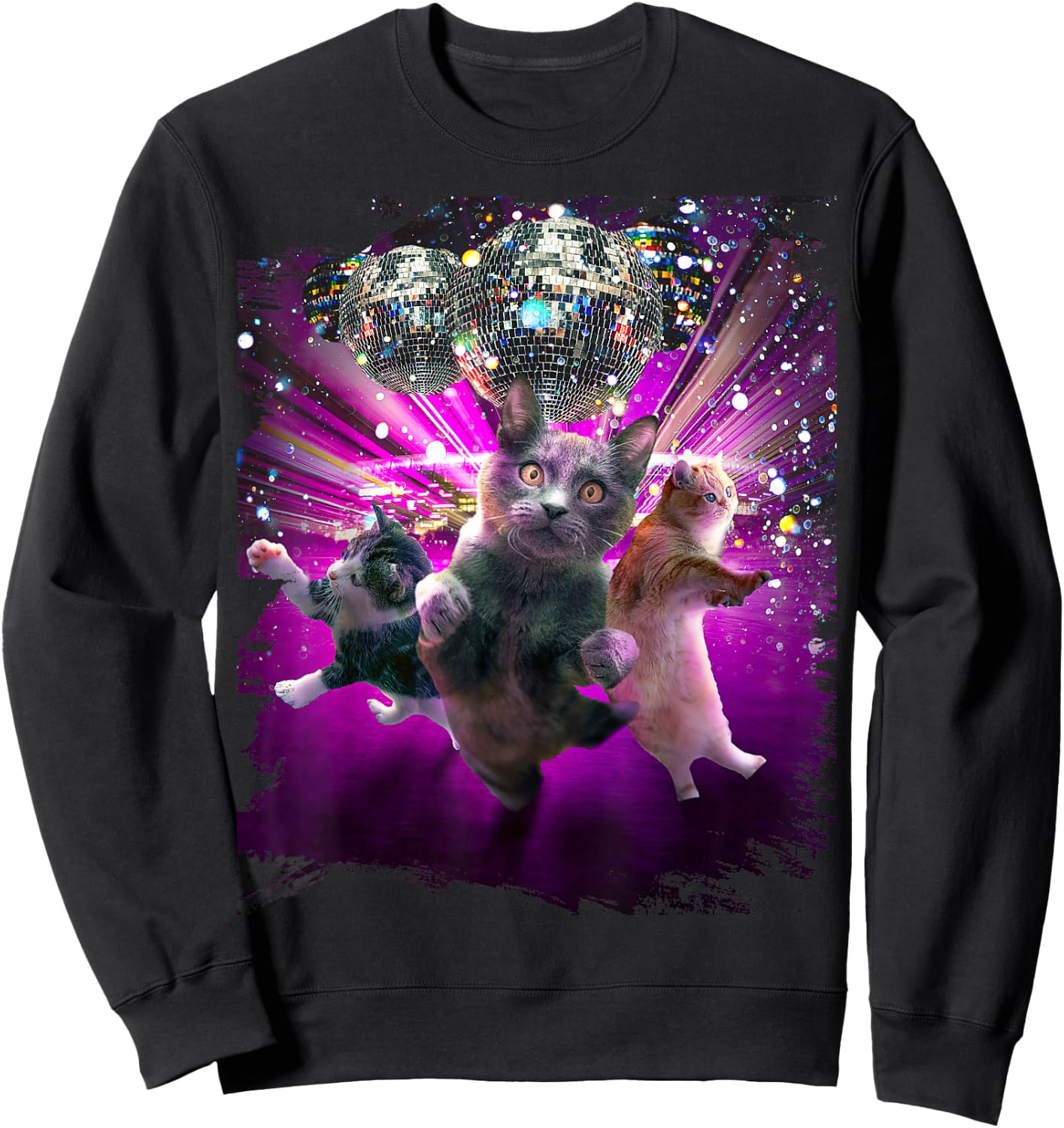 Disco Cats - 70s Disco Kitty Cat Rave Sweatshirt - Sweatshirt | Black