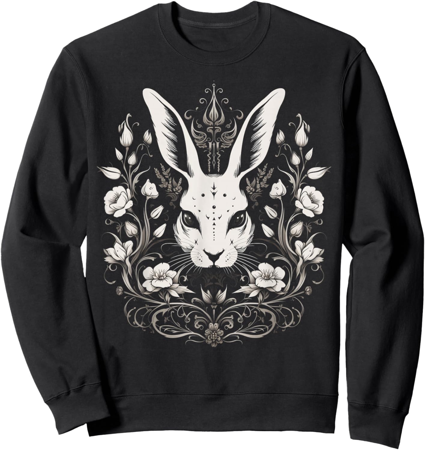 Hase Häschen Blumen Hexe Okkulte Gothic Vintage Ostern Sweatshirt - Sweatshirt | Black