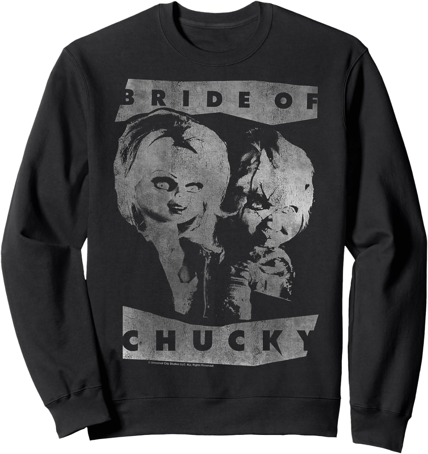 Child's Play Bride of Chucky Faded White Portrait Sweatshirt - Sweatshirt | Black
