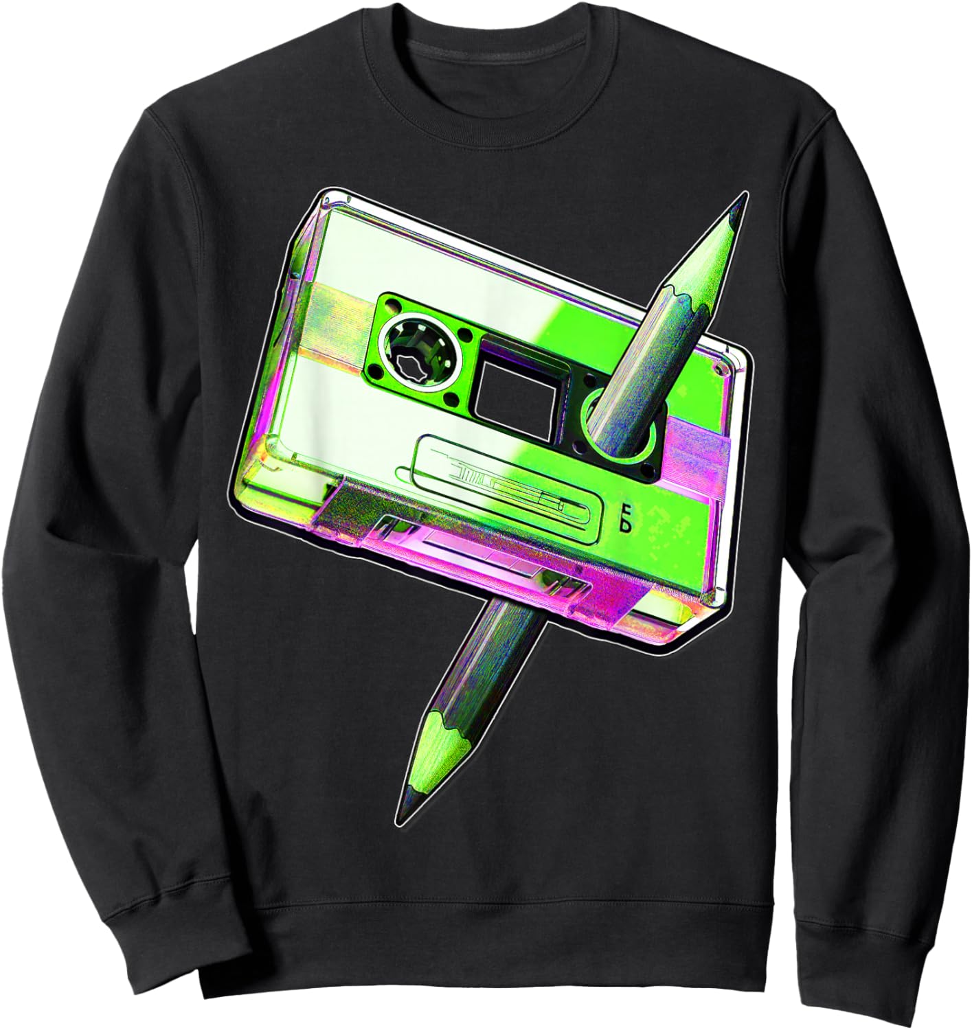 80s Cassette Tape Pencil 1980s Retro Vintage Music Mixtape Sweatshirt - Sweatshirt | Black