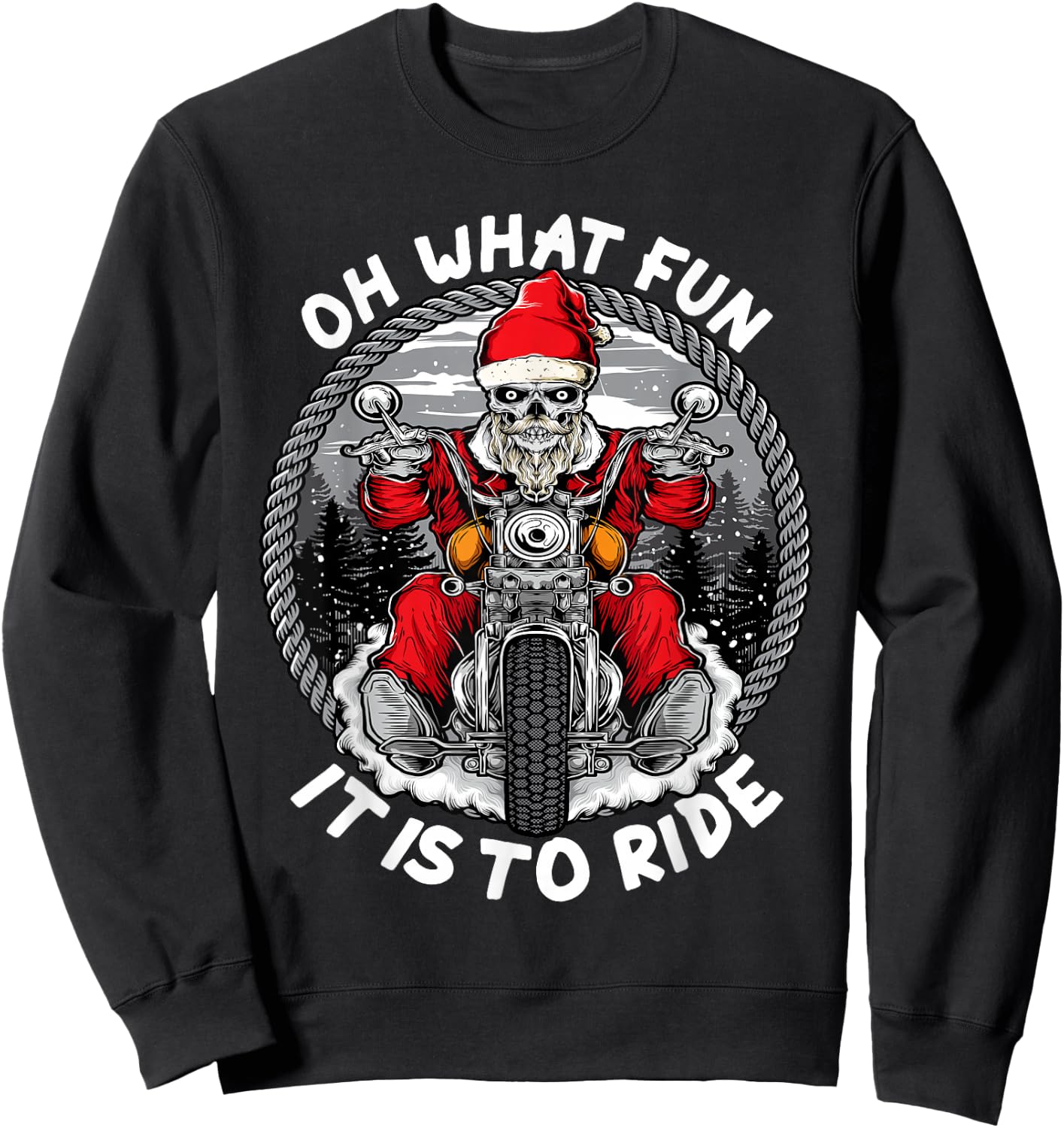 Oh What Fun It Is To Ride Christmas Santa Motorcycle Biker Sweatshirt - Sweatshirt | Black