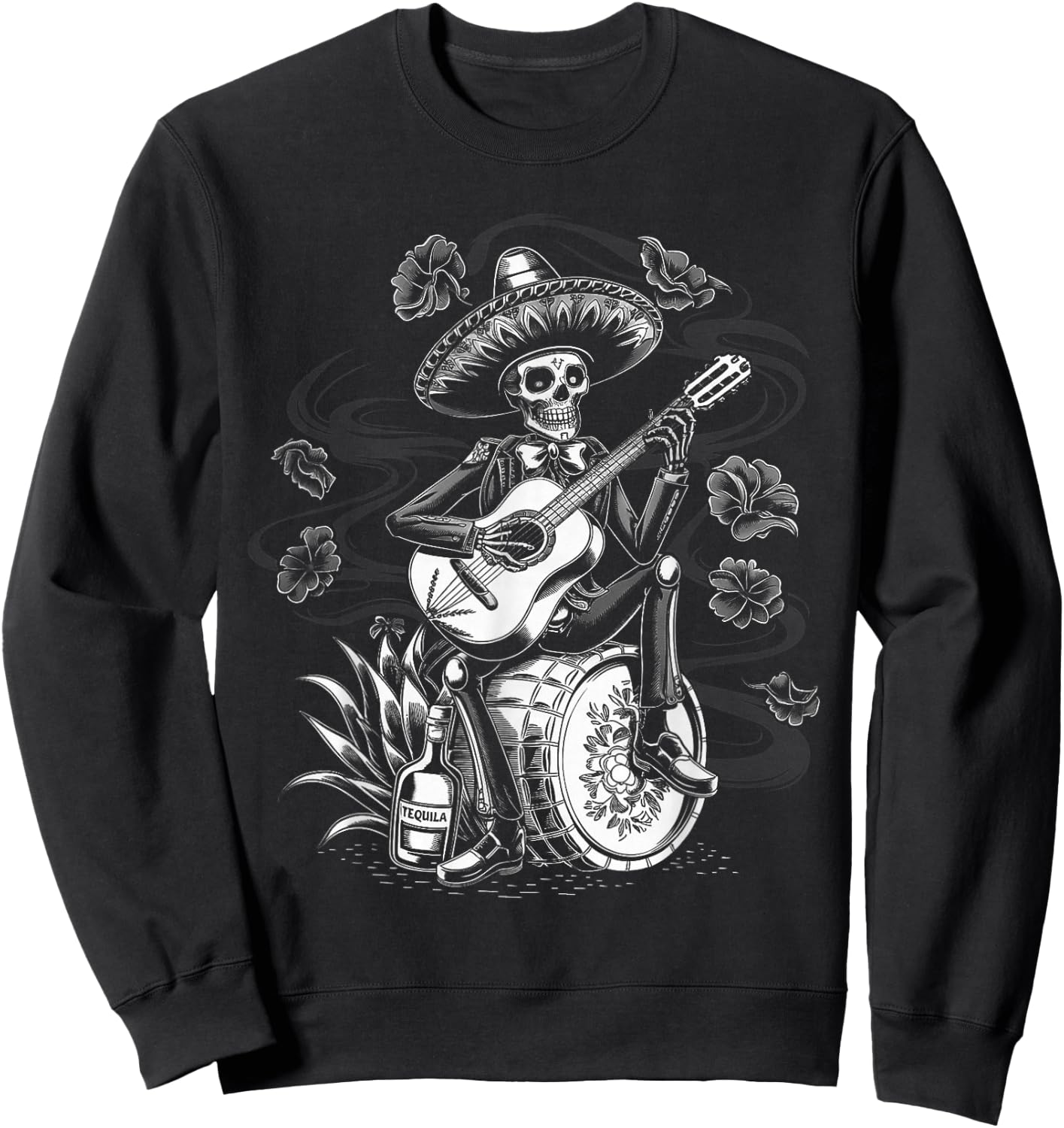 Mexico Vintage Skeleton Tequila Dia De Los Muertos Mexican Sweatshirt - Sweatshirt | Black