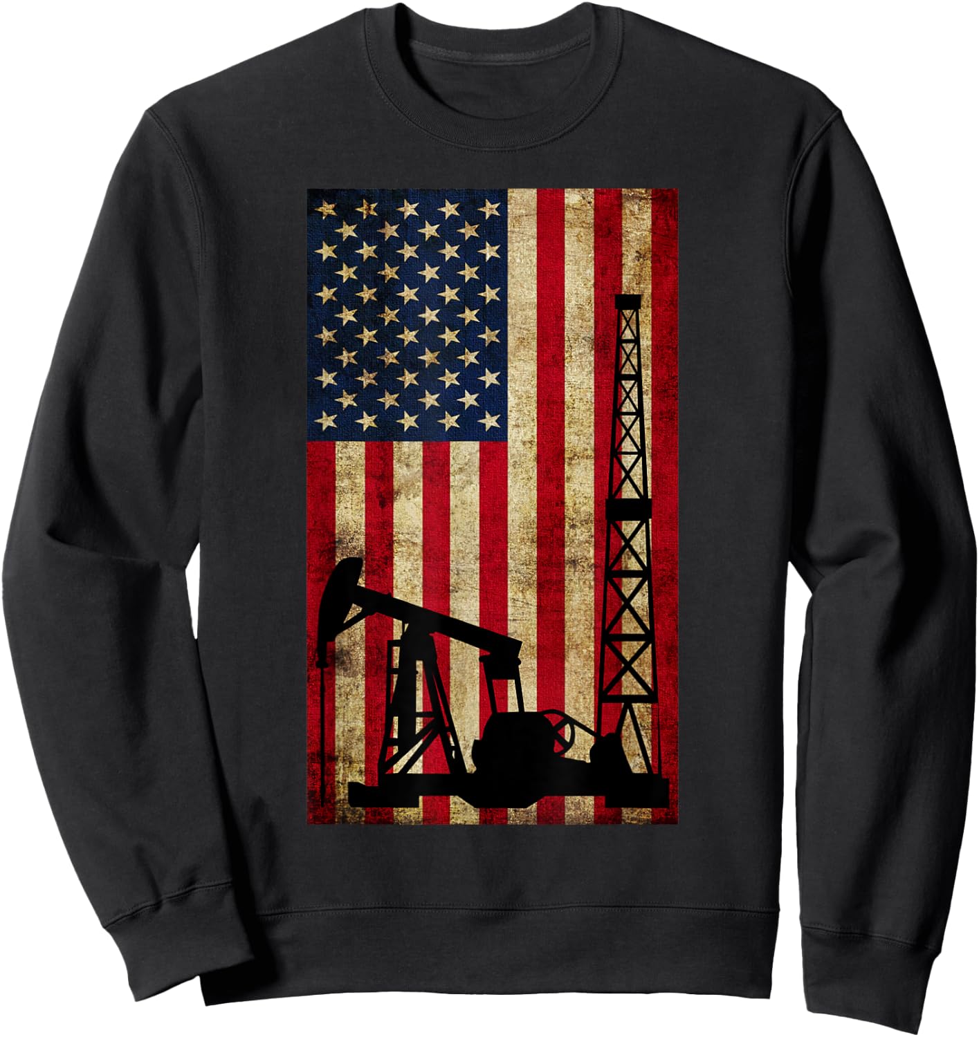 Vintage Landman USA Flag Oil Rig Pump Gas Workers Red Gifts Sweatshirt - Sweatshirt | Black
