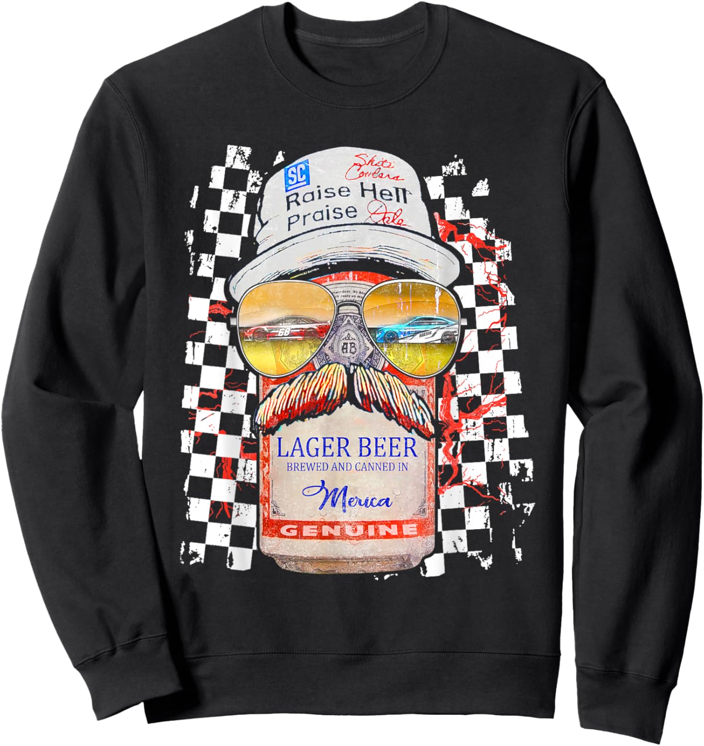 Graphic Motorsport Retro 90s Racing Retro Drinking Beer Sweatshirt - Sweatshirt | Black