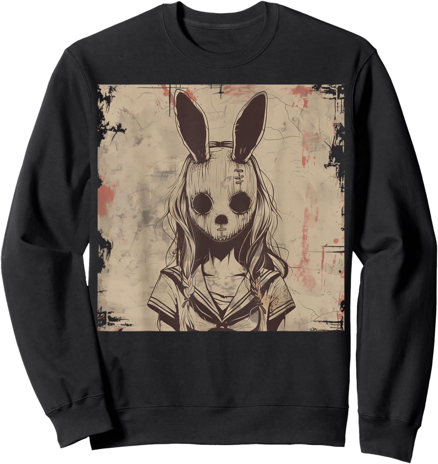 Goth Grunge Creepy Bunny Rabbit Mask Girl Anime Horror Art Sweatshirt - Sweatshirt | Black