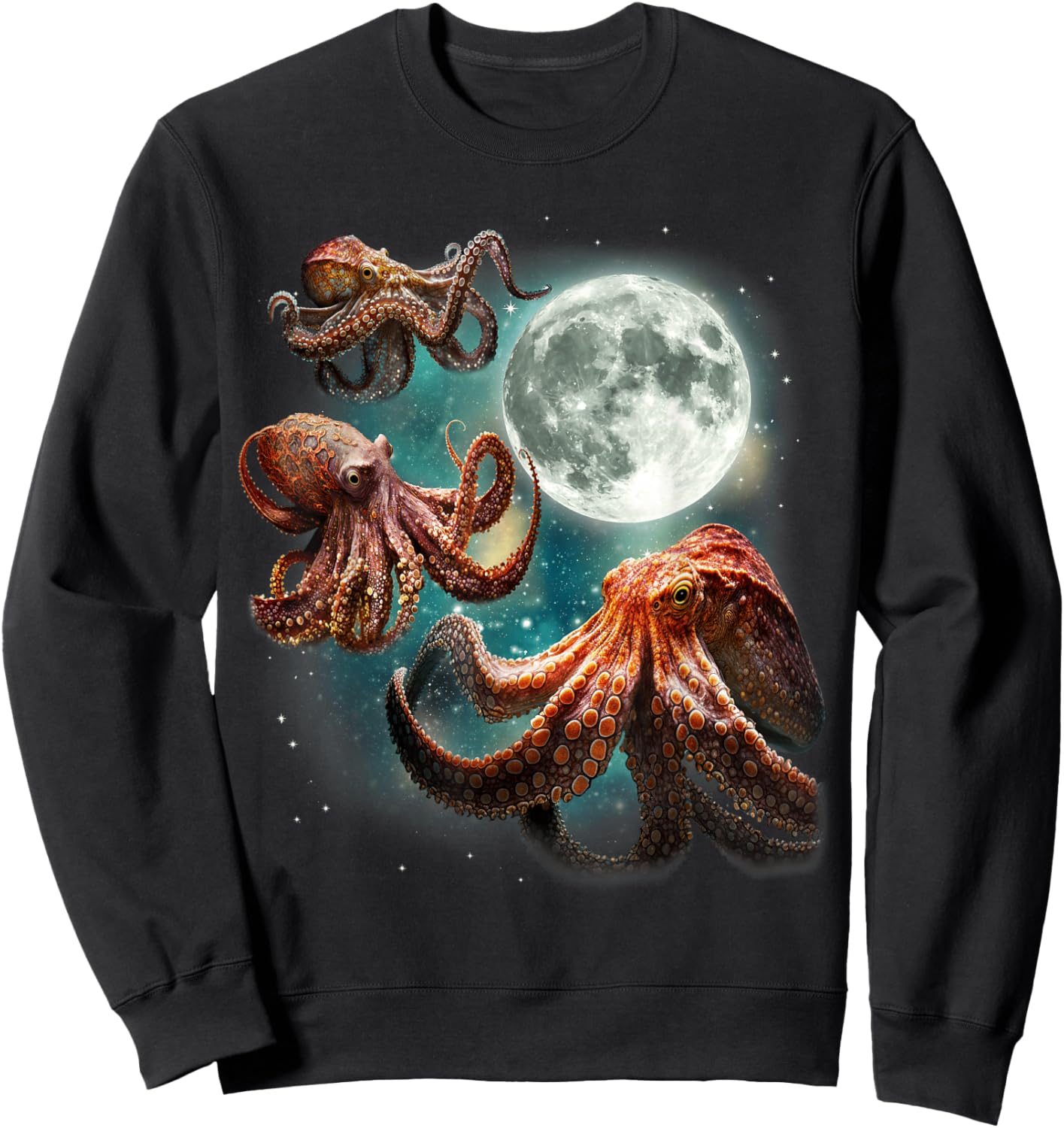 Three Octopuses 3 Moon Ocean Deep Sea Creature Wildlife Sweatshirt - Sweatshirt | Black
