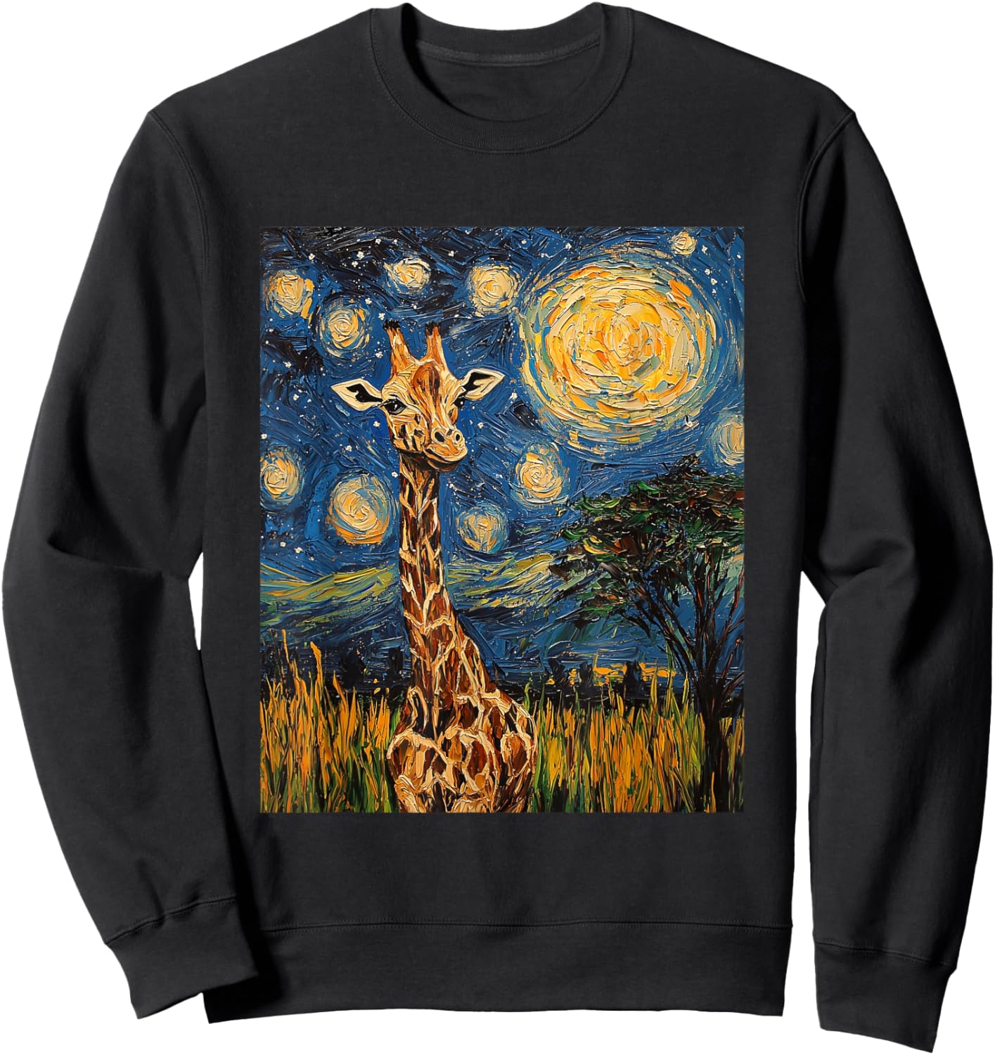 Cute Giraffe Africa - Van Gogh Style - Starry Night Sweatshirt - Sweatshirt | Black