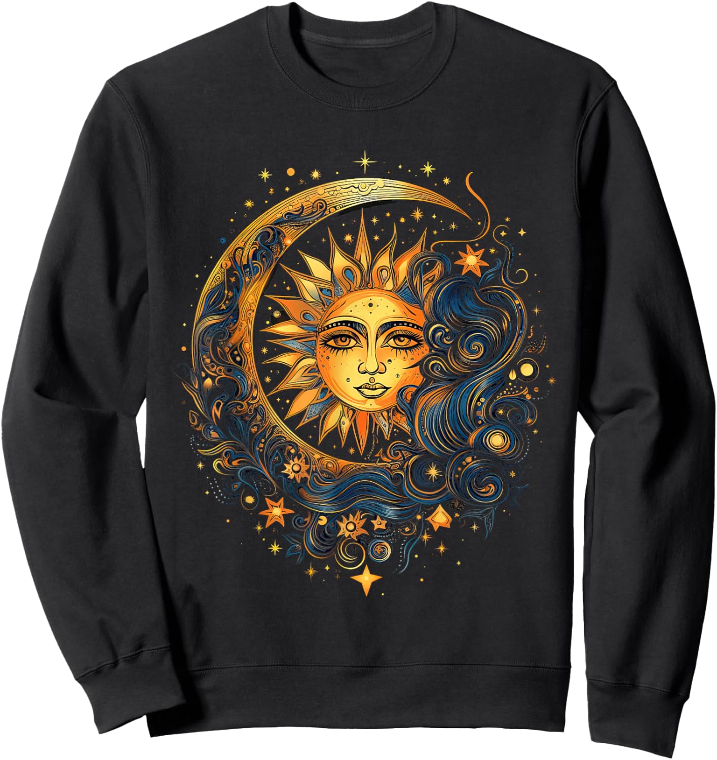 Mystic Sun and Moon Woman Mystical Flowers Aesthetic Sweatshirt - Sweatshirt | Black