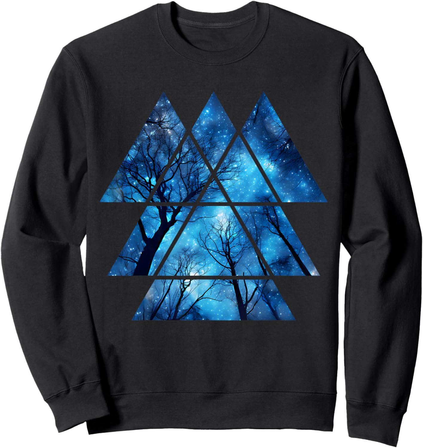 Geometric Sky at Night Trees Nature Outdoor Graphic Sweatshirt - Sweatshirt | Black