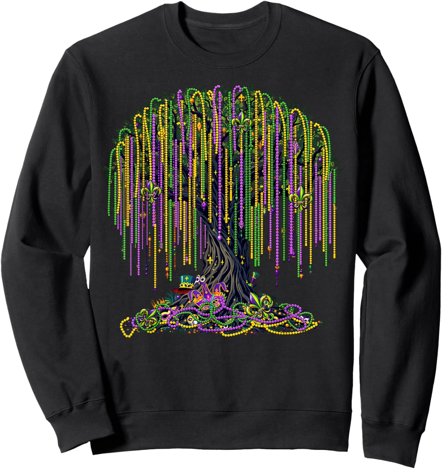 Mardi Gras Tree Beads Mask New Orleans 2025 Festival Sweatshirt - Sweatshirt | Black
