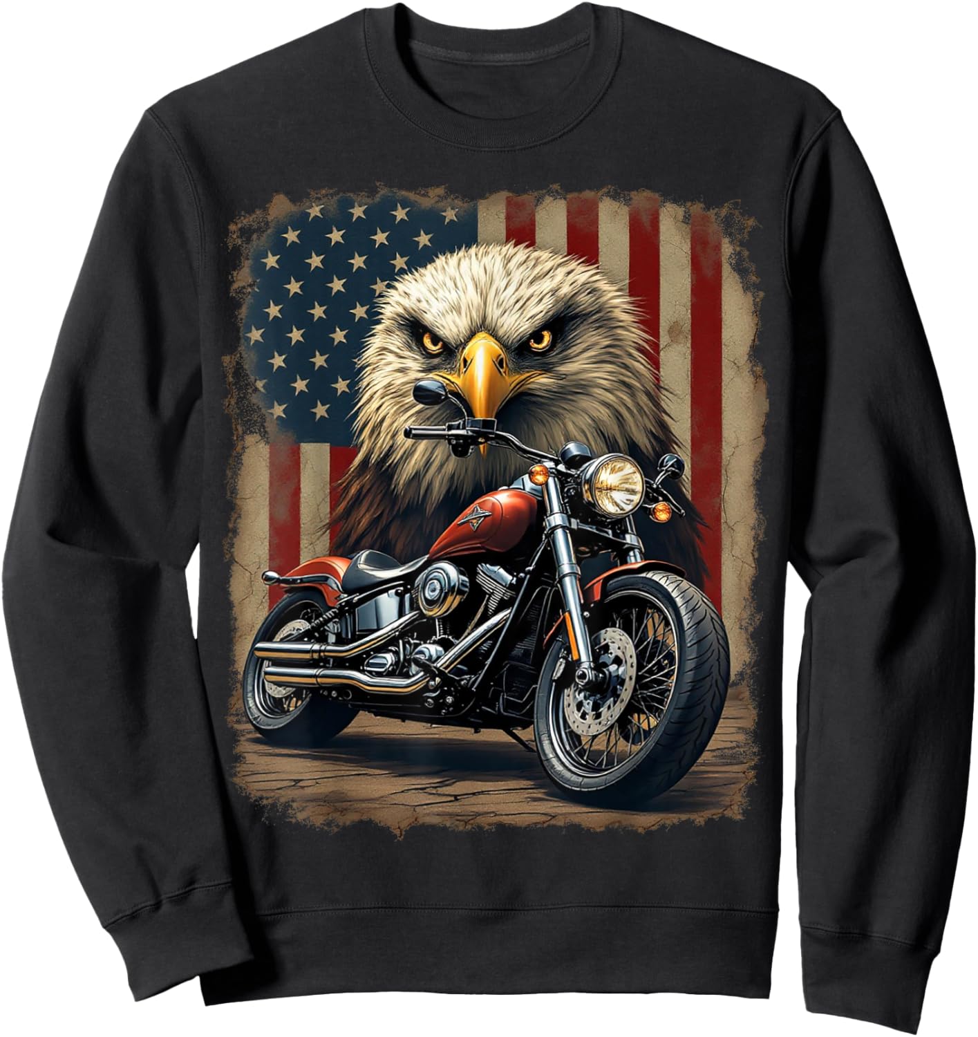 Motorcycle USA Flag Retro Biker Chopper Sweatshirt - Sweatshirt | Black