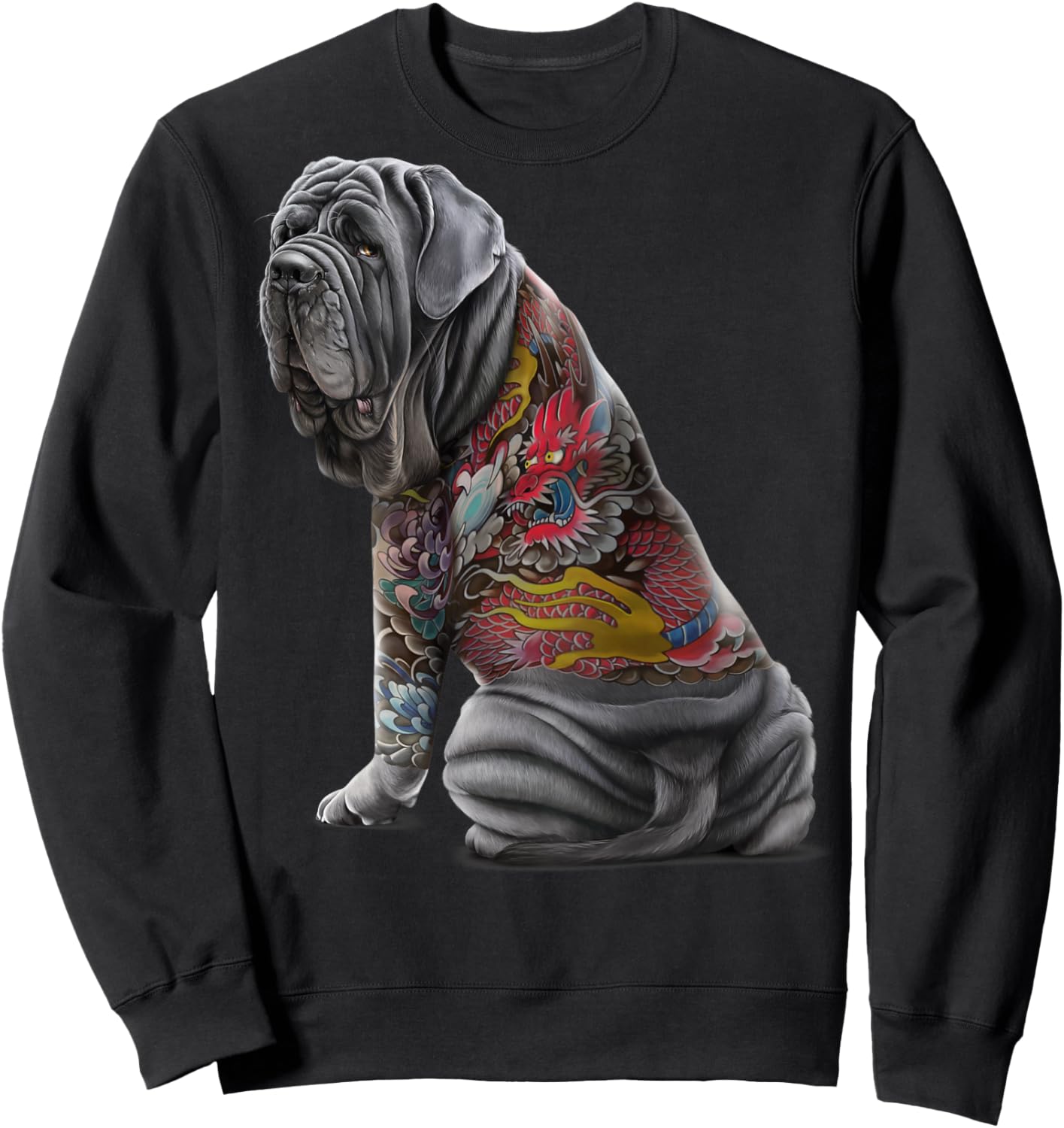 Neapolitan Mastiff Dog with Japanese Dragon Tattoo Irezumi Women Kids Sweatshirt - Sweatshirt | Black