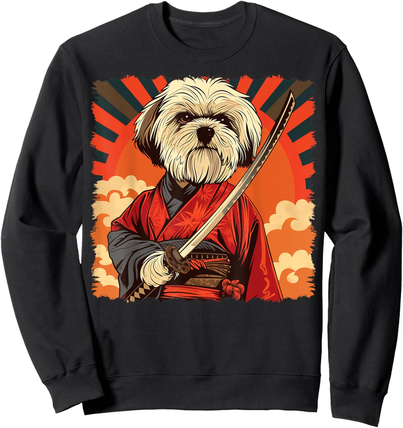 Lhasa Apso Dog Japanese Art Samurai Ukiyo-e Vintage Sweatshirt - Sweatshirt | Black