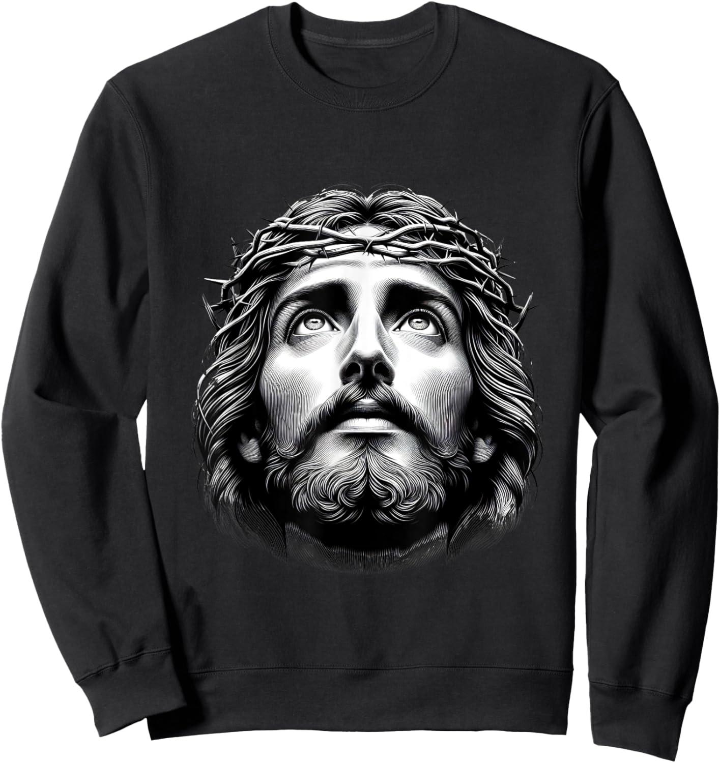 Jesus Christ Face With Crown Of Thorn God Bible Christian Sweatshirt - Sweatshirt | Black