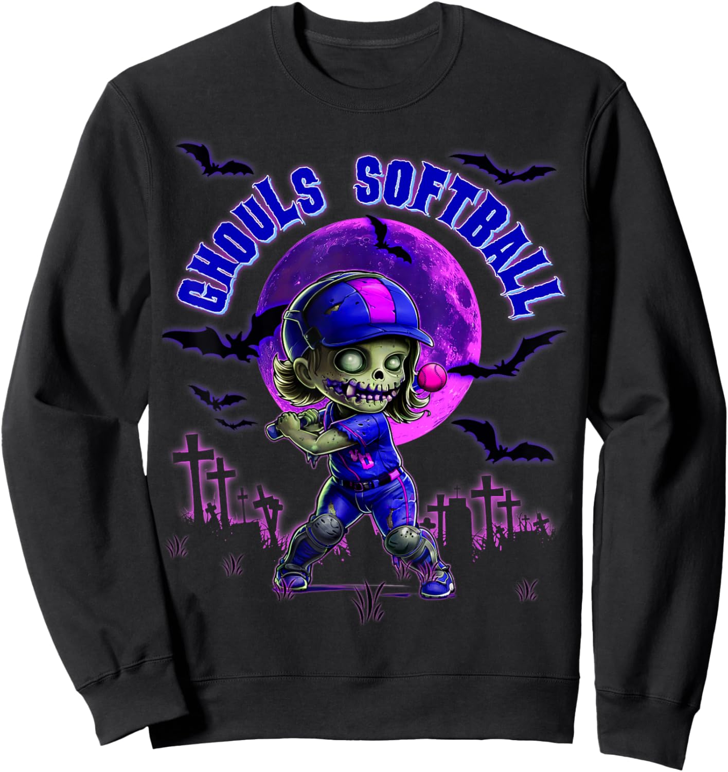 Halloween Softball for Girls Creepy Spooky Zombie Batter Sweatshirt - Sweatshirt | Black