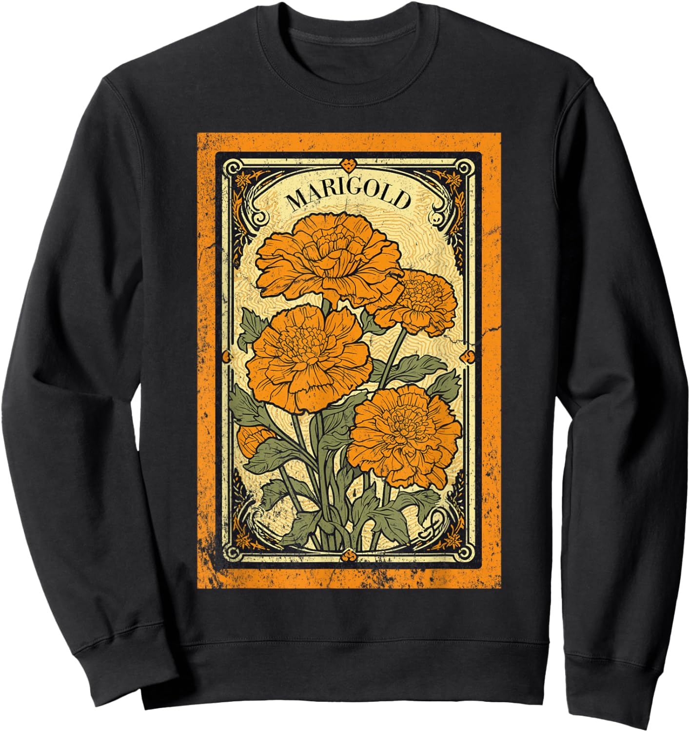 Vintage Marigold Flowers Tarot Card Sweatshirt - Sweatshirt | Black