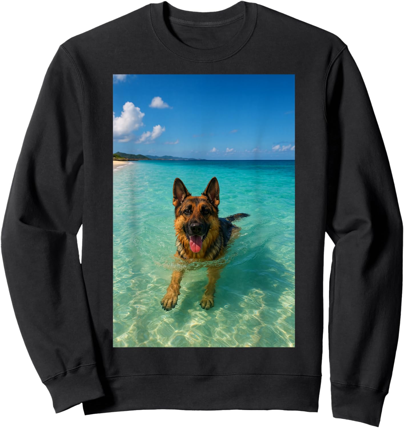 German Shepherd Dog Swimming Ocean Beach Sweatshirt - Sweatshirt | Black