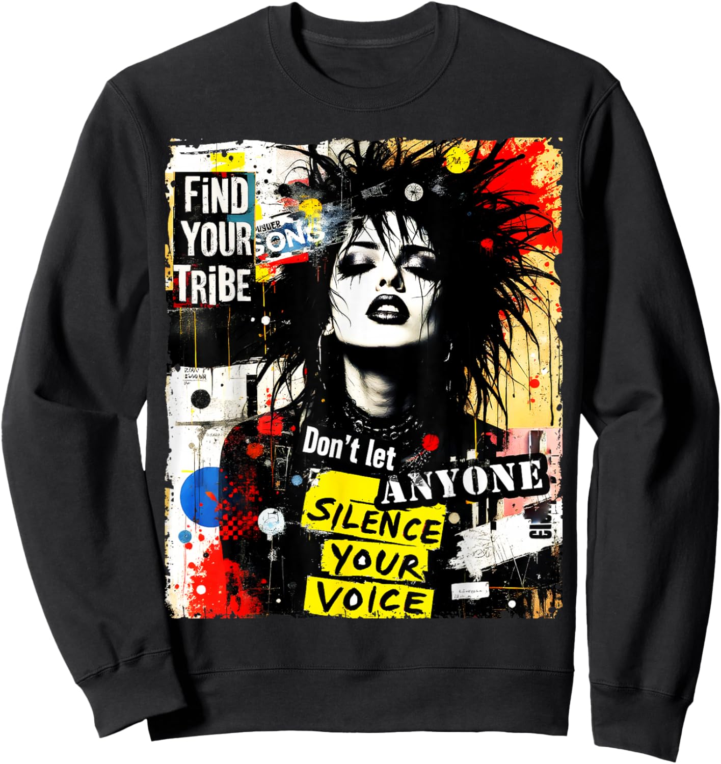 Punk Girl Graffiti 90s Urban Grunge Art Distressed Vintage Sweatshirt - Sweatshirt | Black