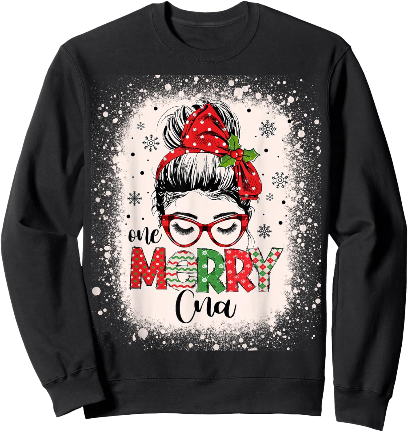 Cna Nurse Messy Bun Nurse's Aid Christmas Sweatshirt - Sweatshirt | Black