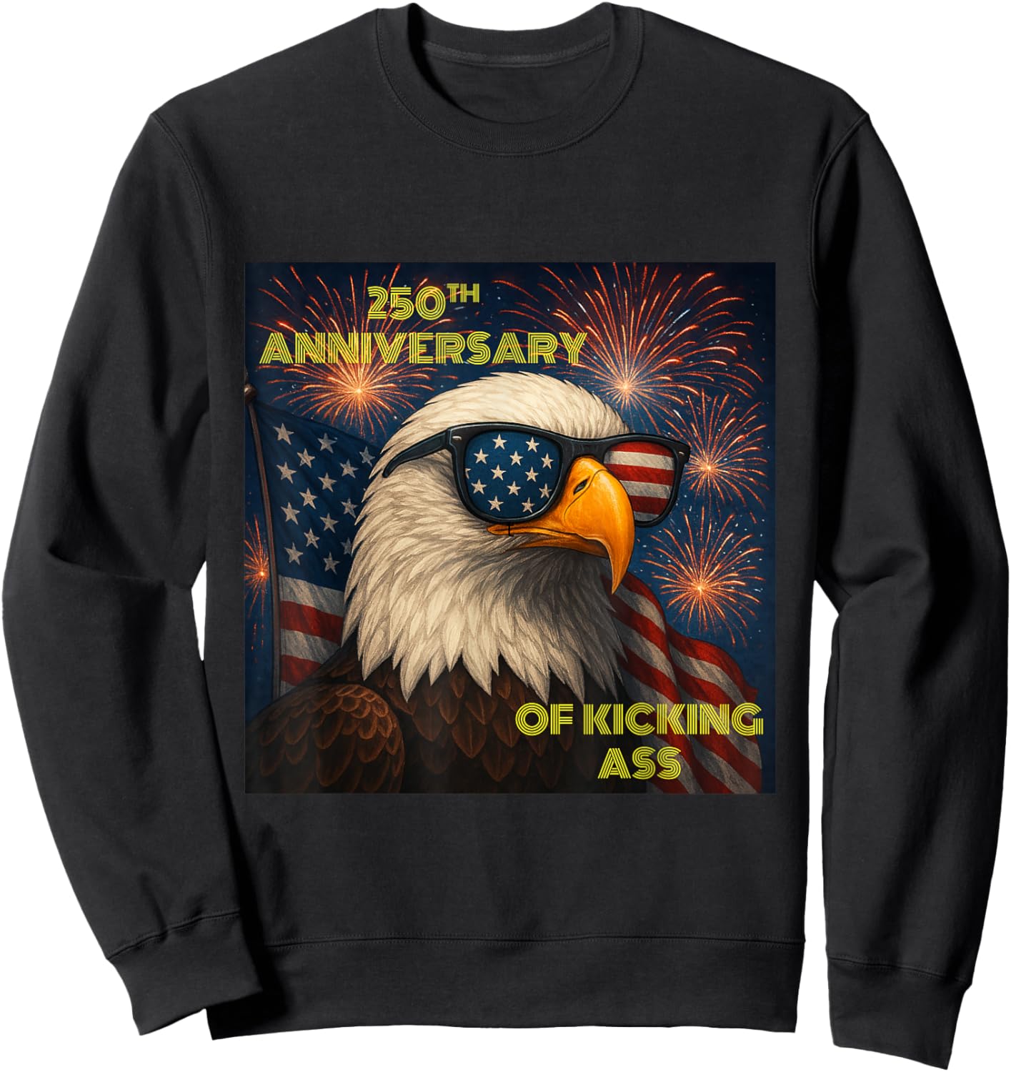 Merica 4th of July Merch. USA Eagle 250th Anniversary Sweatshirt - Sweatshirt | Black