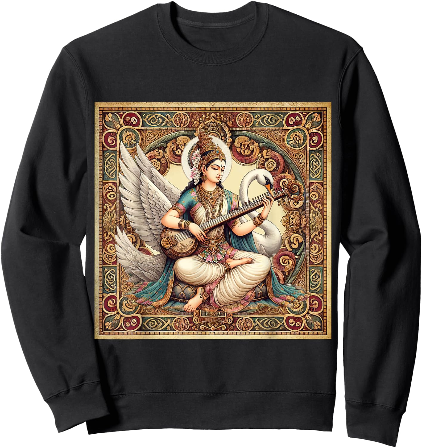 Hindu Goddess Saraswati Hinduism Mythology Vintage Sweatshirt - Sweatshirt | Black