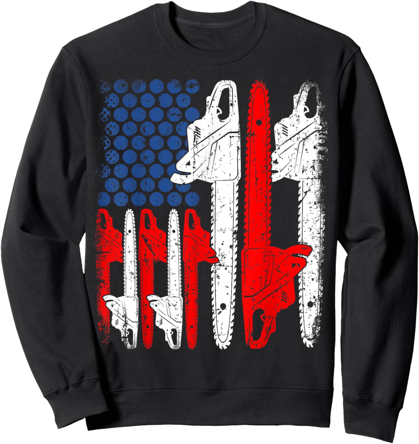 Funny Saw Machine USA American Flag Arborists 4th Of July Sweatshirt - Sweatshirt | Black