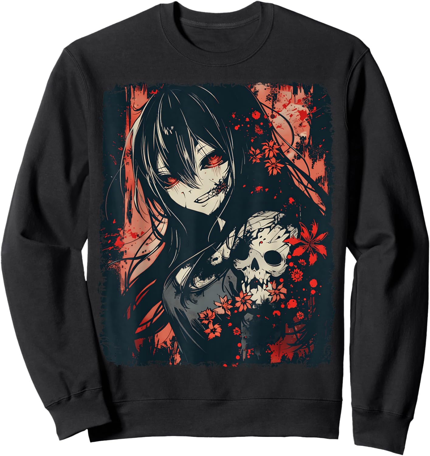 Anime Horror Girl Aesthetic Japanese Creepy Kawaii Goth Sweatshirt - Sweatshirt | Black