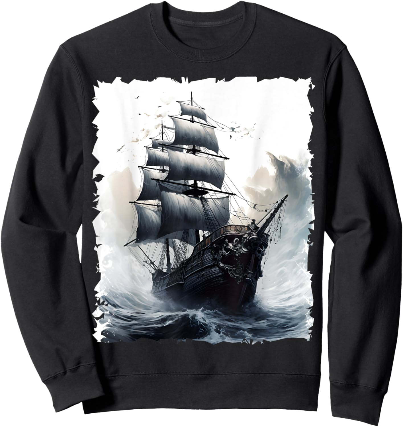 Sailing Boat Captain Pirate Ship Sailing Storm Painting Sweatshirt - Sweatshirt | Black