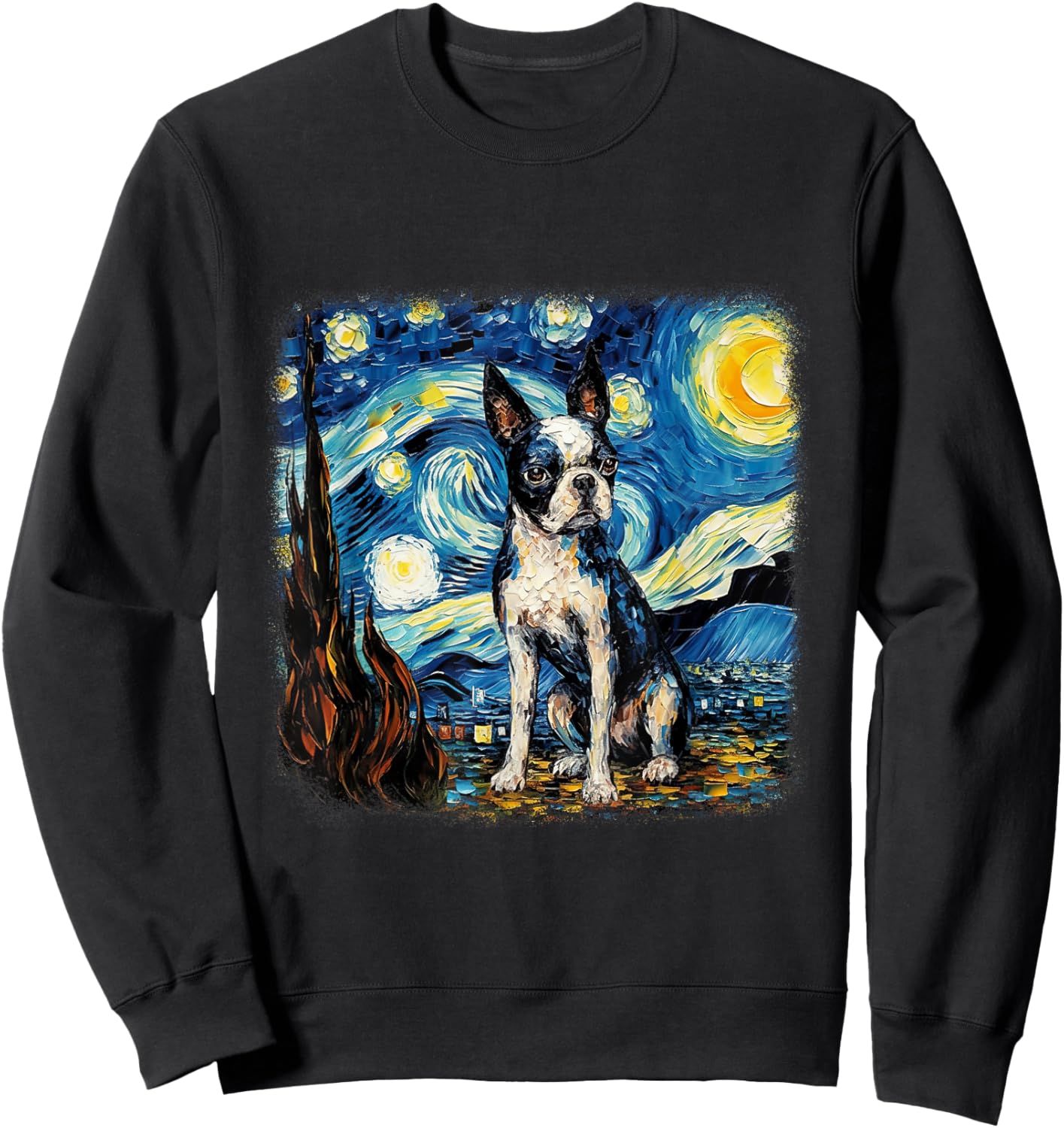 Van gogh Boston Terrier in starry night Sweatshirt - Sweatshirt | Black