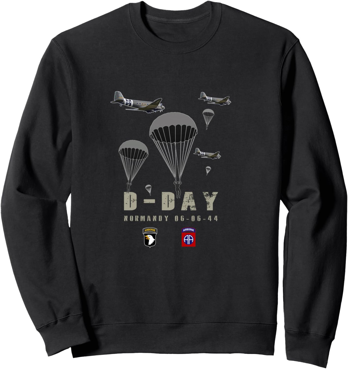 USA Paratroopers D-Day WWII Normandy 82nd 101nd Airborne Sweatshirt - Sweatshirt | Black