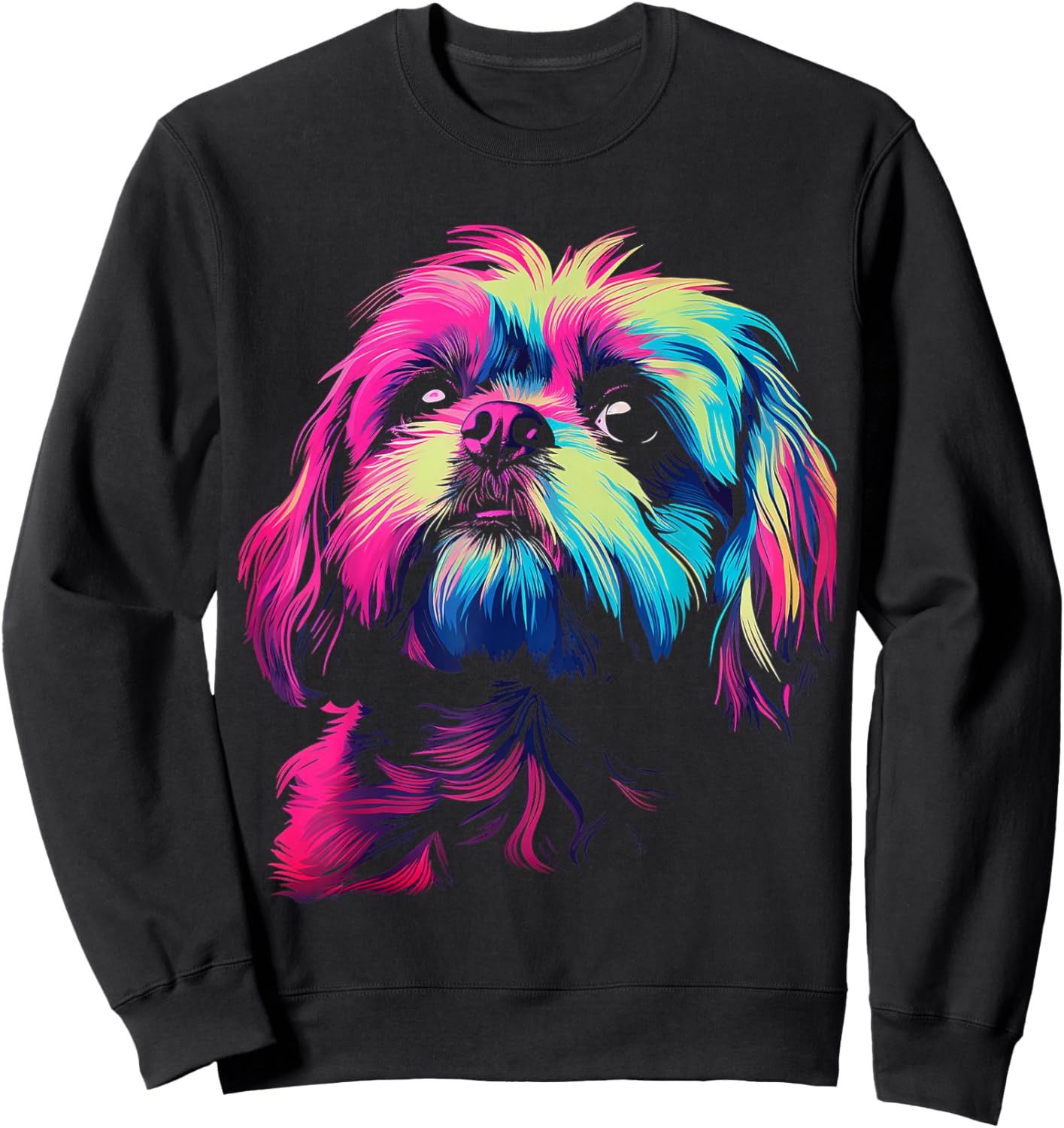 Shih Tzu Graphic Pet Illustration Dog Shih Tzu Sweatshirt - Sweatshirt | Black