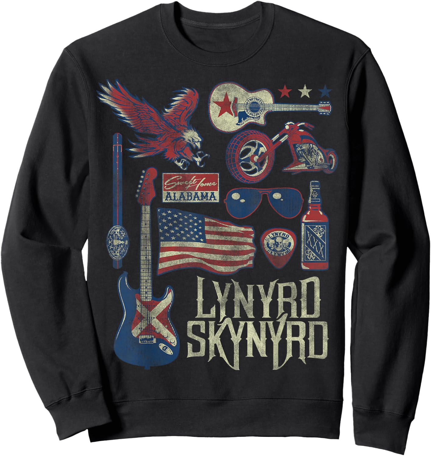 Lynyrd Skynyrd Collage Sweet Home Alabama US Flag Band Biker Sweatshirt - Sweatshirt | Black