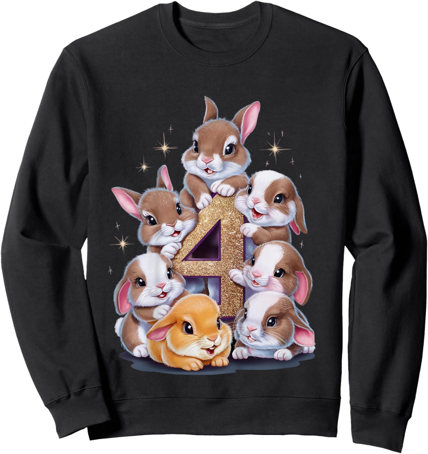 4th Birthday Bunny Rabbit Girl Birthday Age 4 Sweatshirt - Sweatshirt | Black
