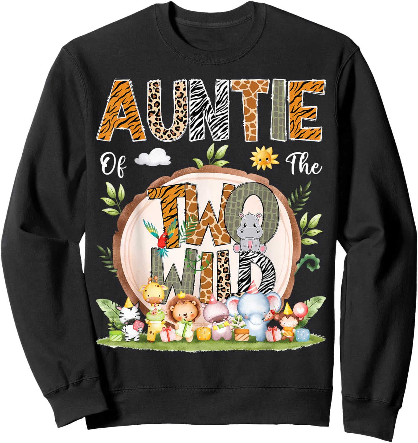 Auntie Of The Two Wild Animal Safari 2Nd Birthday Party Sweatshirt - Sweatshirt | Black