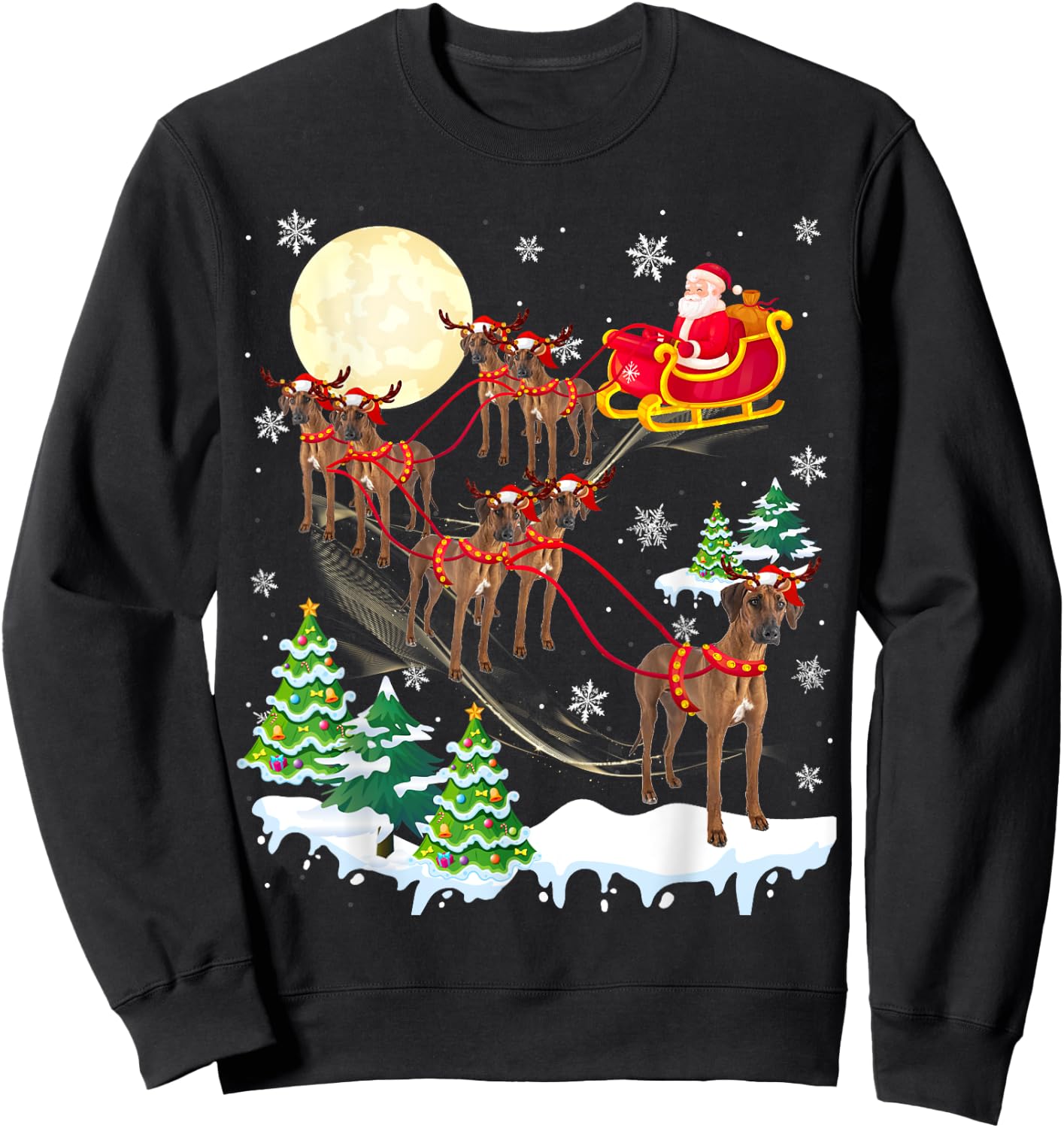Rhodesian Ridgeback Reindeer Christmas Dog Riding Santa Men Women Kids Sweatshirt - Sweatshirt | Black