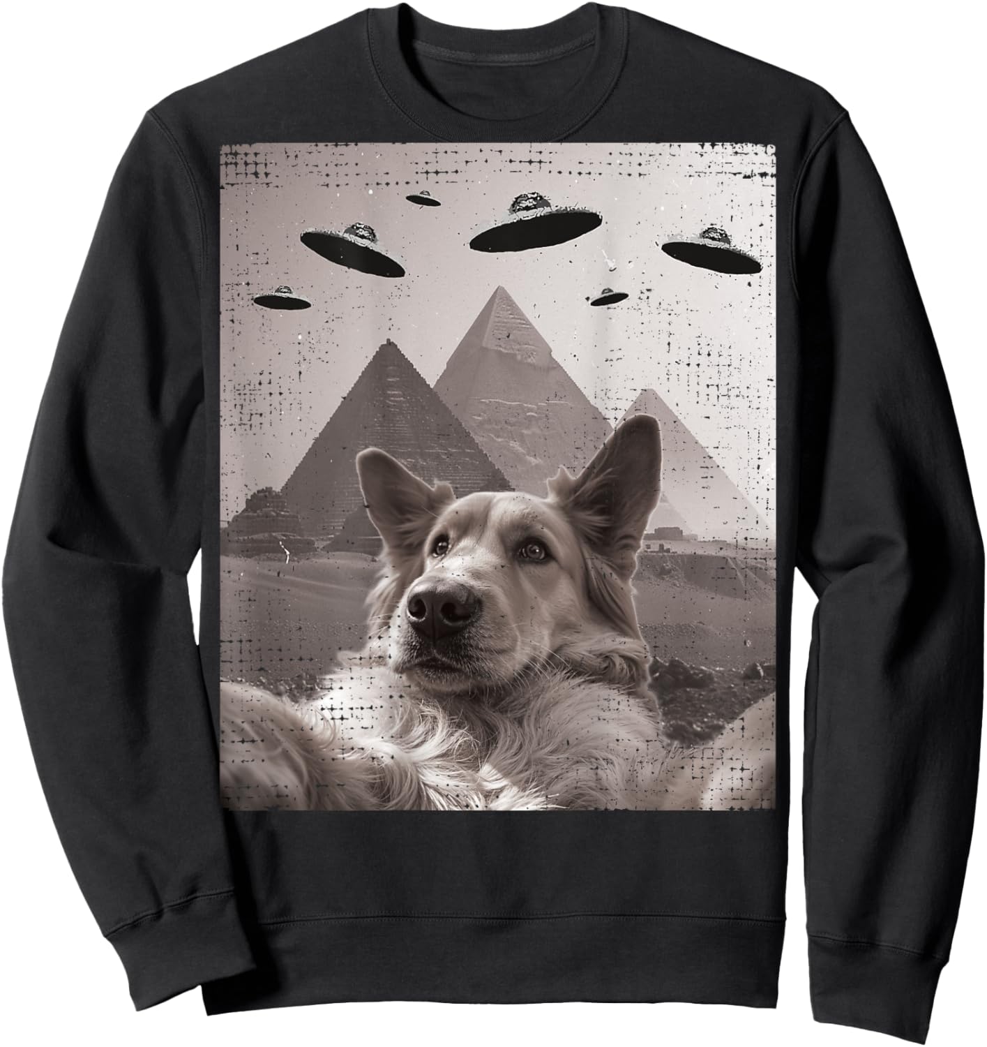 Dog UFO Meme - Funny Golden Retriever Dog Selfie with UFOs Men Sweatshirt - Sweatshirt | Black