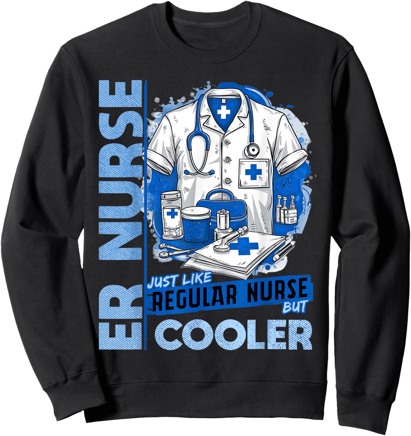 Cool ER Nurse Apparel Healthcare Professionals ER Nurse Black Small Modern Classic U-Neck Short Sleeve Humorous ER Nurse Design Sweatshirt - Sweatshirt | Black