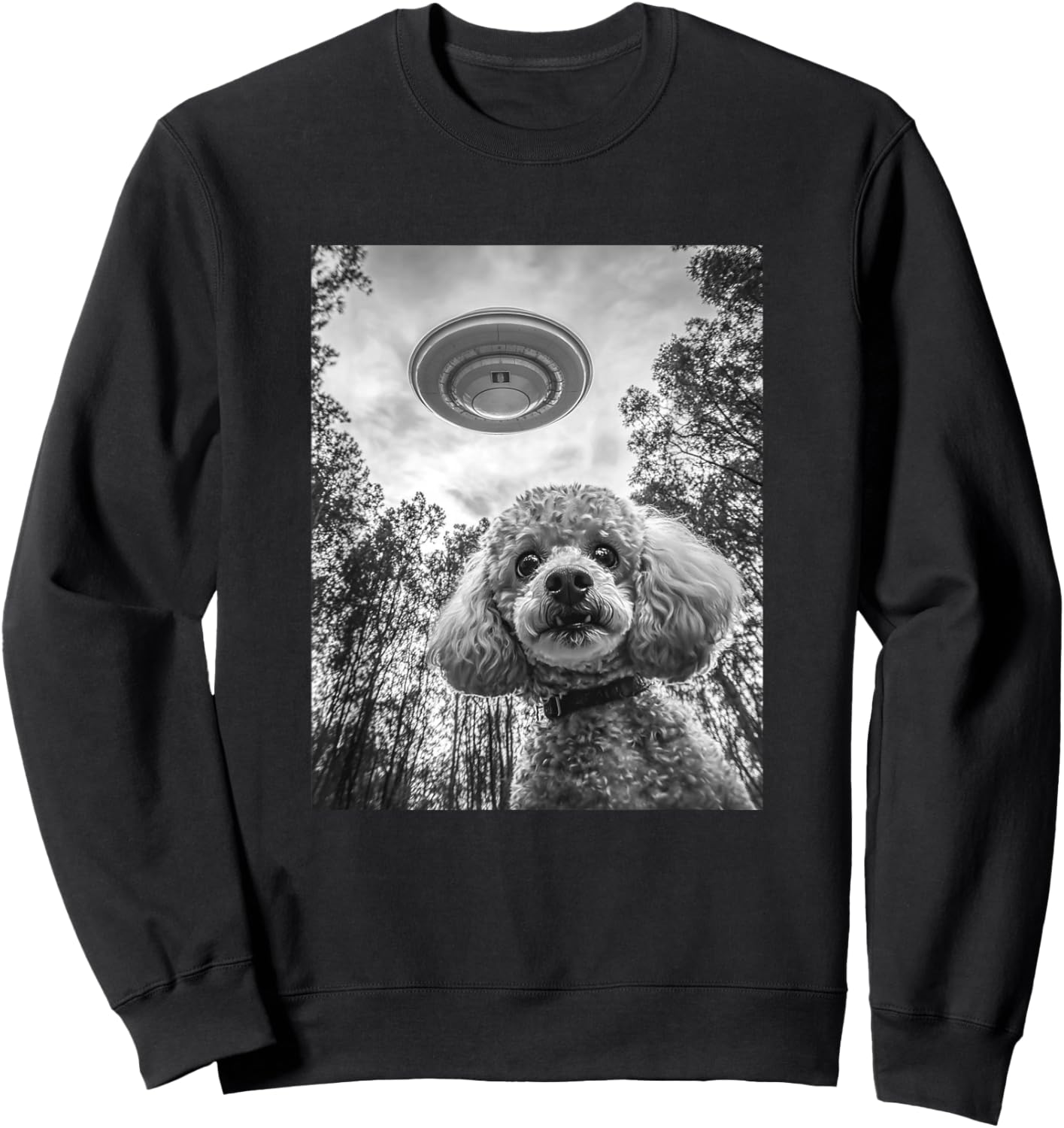 Poodle Selfie With Alien UFO Sweatshirt - Sweatshirt | Black