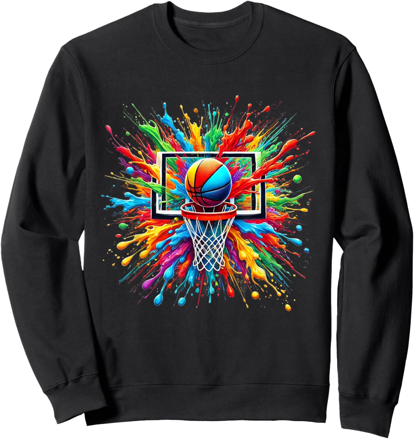 Colorful Tie Dye Basketball Hoop Splash Color Net Slam Dunk Sweatshirt - Sweatshirt | Black