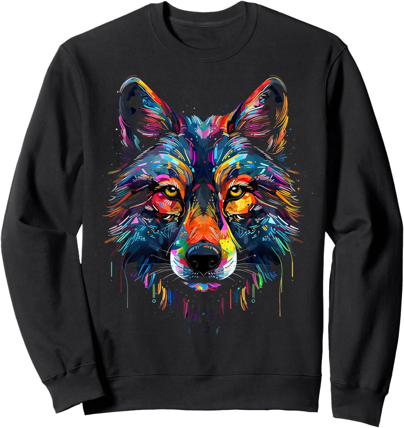 Wolf Face Colorful Majestic Wild Wolves Art Black Sweatshirt - Sweatshirt | Black