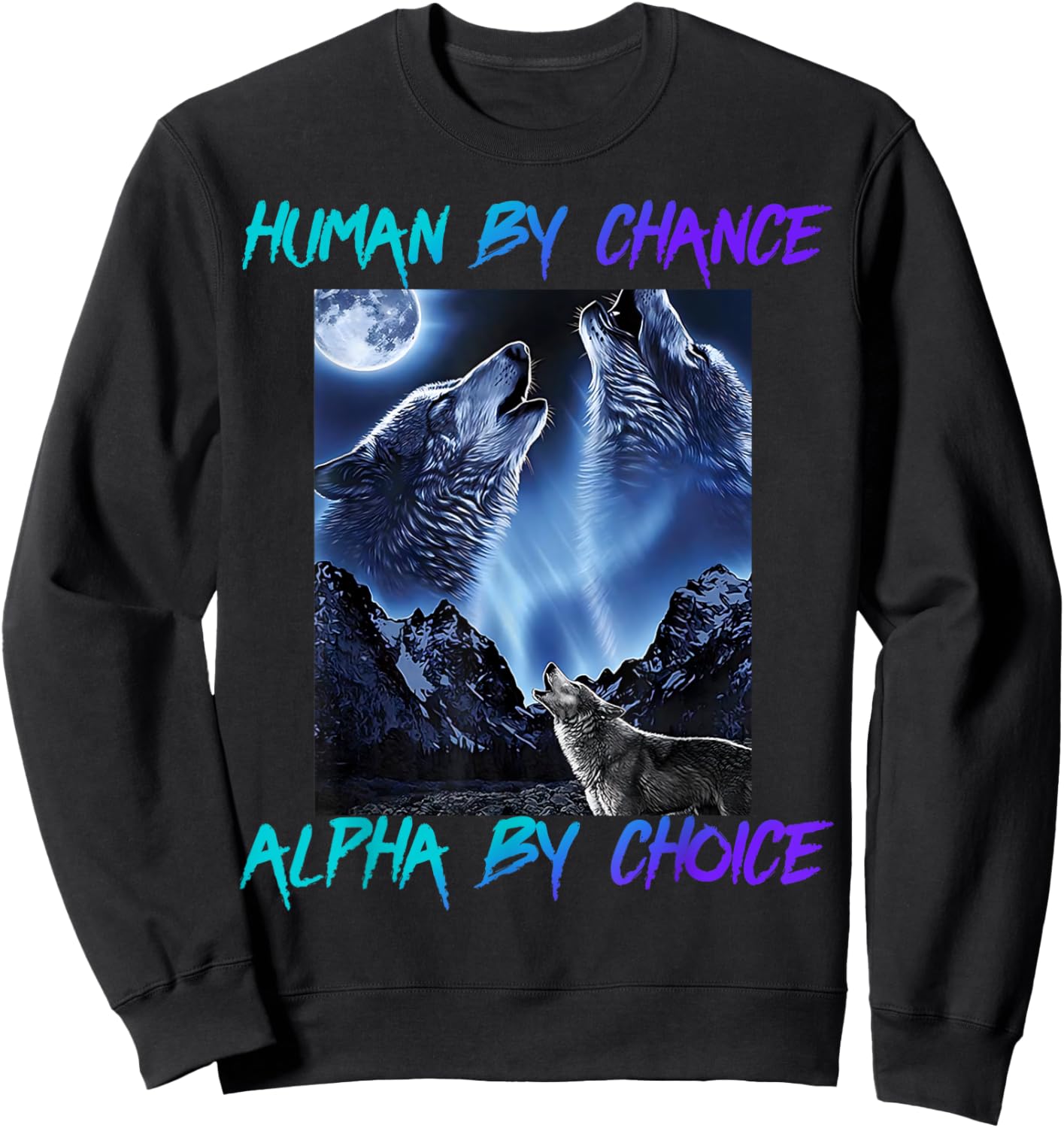Human By Chance Alpha By Choice Cool Funny Alpha Wolf Meme Sweatshirt - Sweatshirt | Black