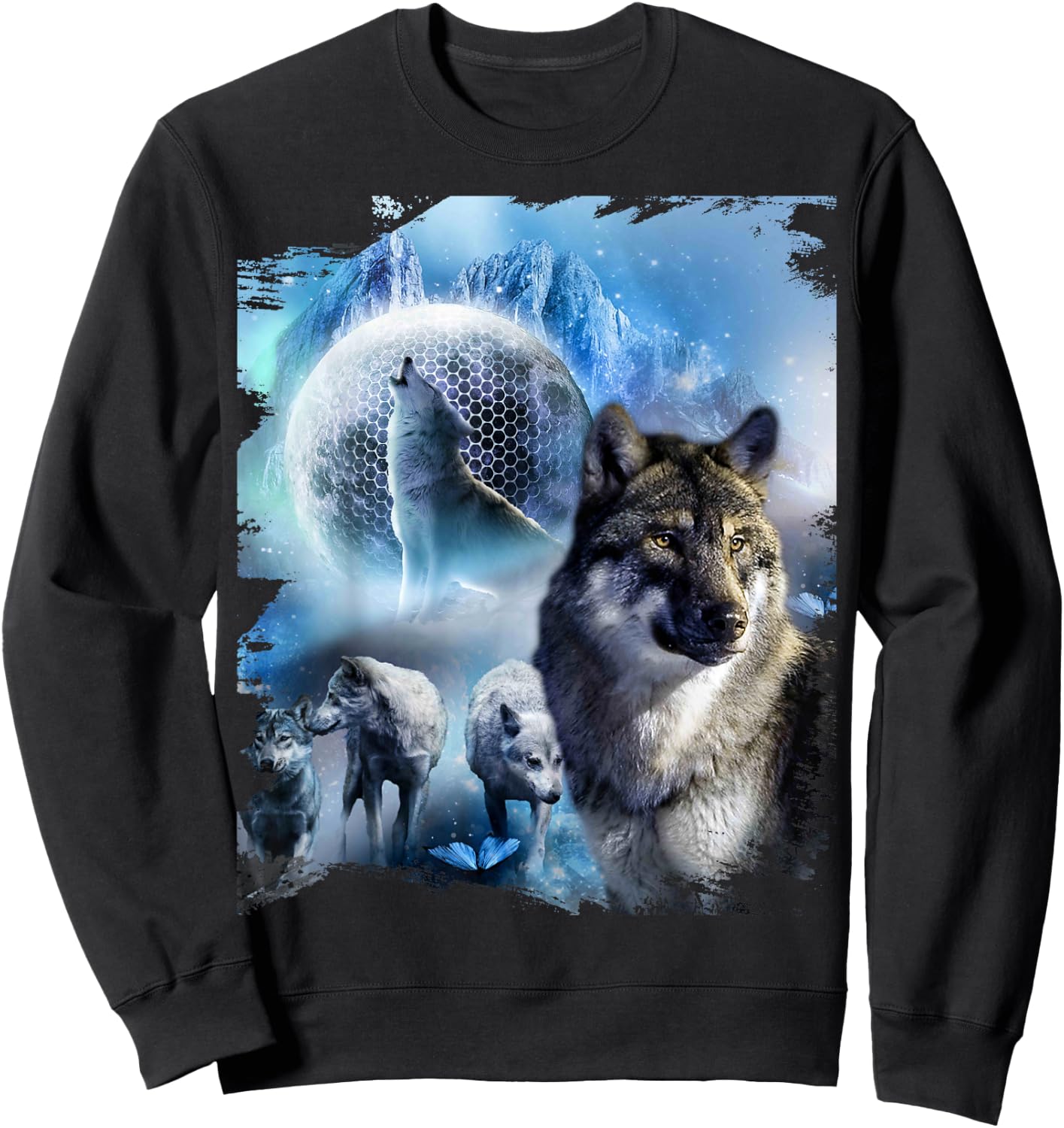 Snow Wolves Howling At Moon Ice Wolf Sweatshirt - Sweatshirt | Black