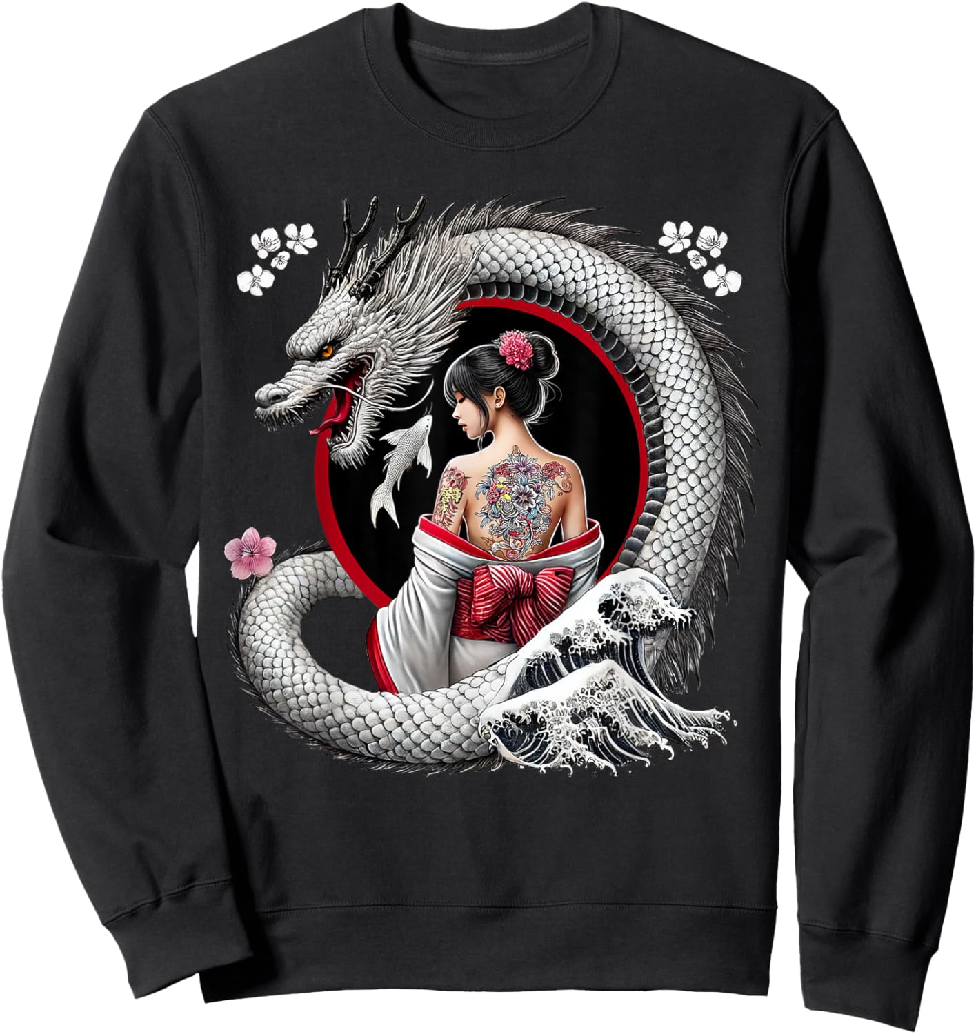 Geisha and Dragon Tattoo Art Sweatshirt - Sweatshirt | Black