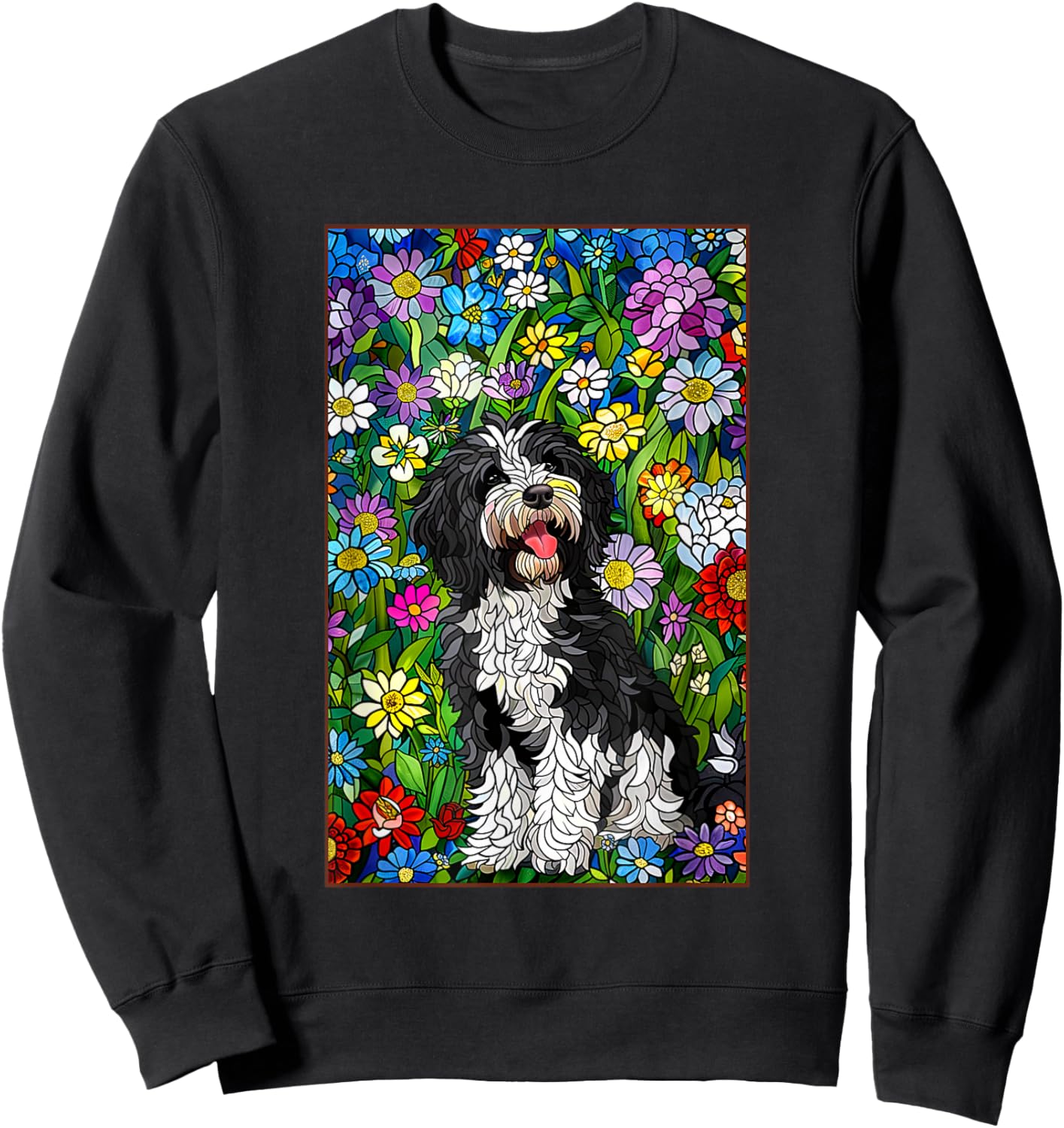 Bordoodle Dog Stained Glass Leadlight Artistic Design Men Women Kids Sweatshirt - Sweatshirt | Black