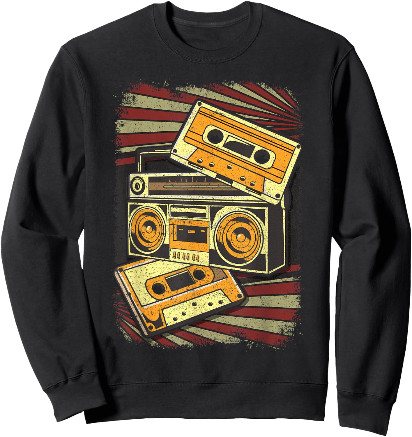 Retro Vintage Boombox 80's Music Old School Radio Boombox Sweatshirt - Sweatshirt | Black