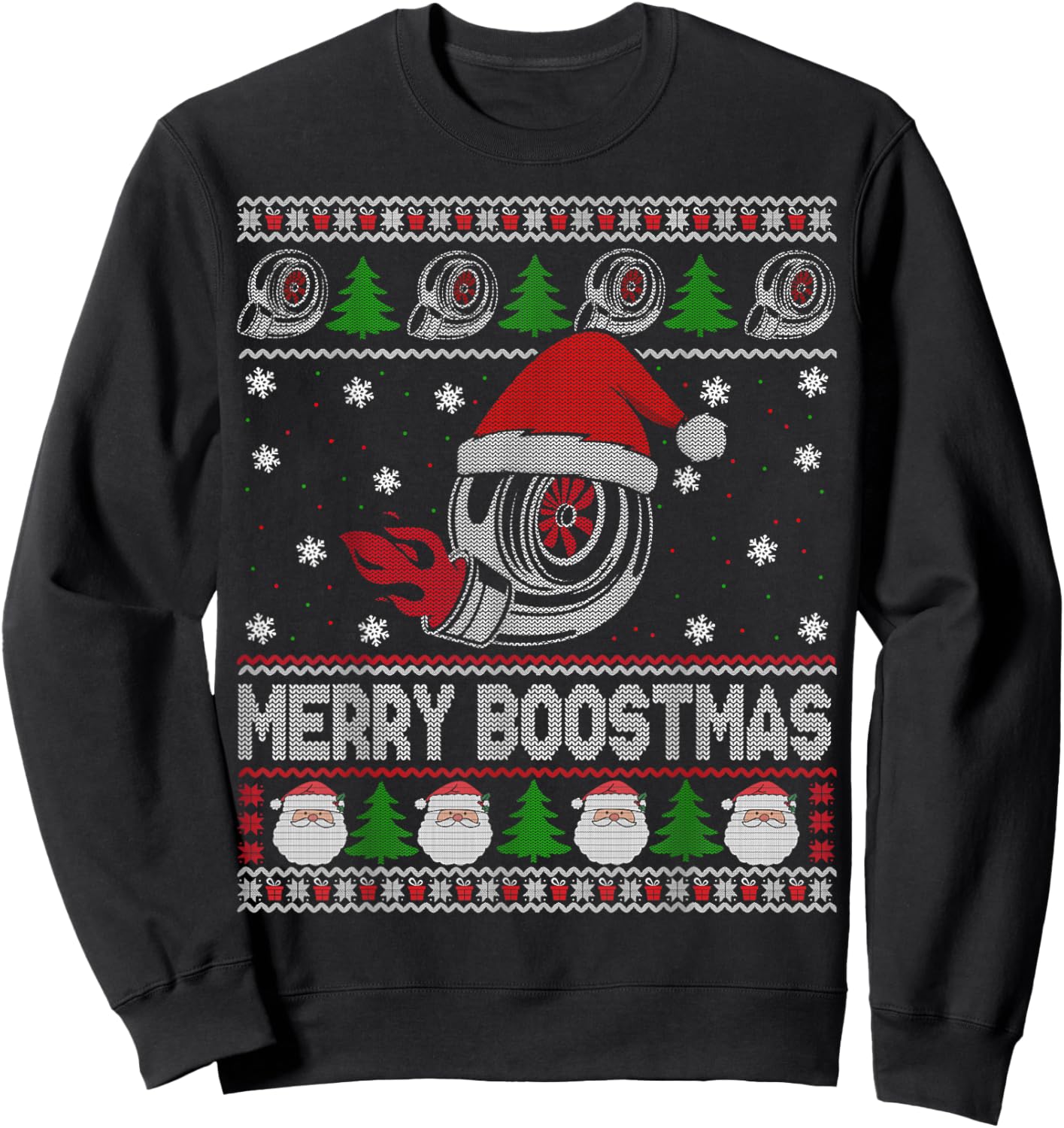 Merry Boostmas Turbo Christmas Vintage Ugly Xmas Sweater Sweatshirt - Sweatshirt | Black