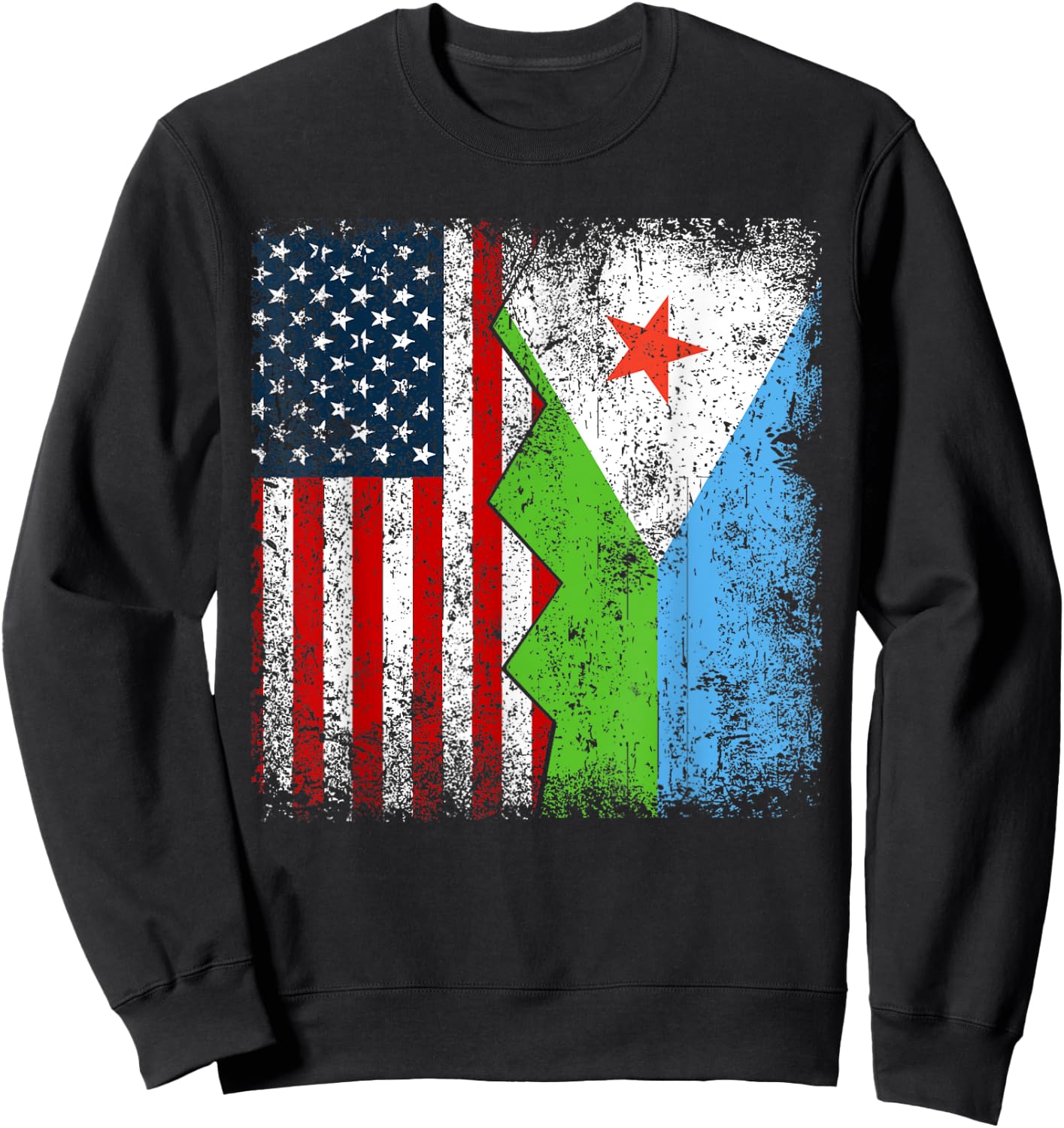 Djiboutian Roots | Half American Flags | America Djibouti Sweatshirt - Sweatshirt | Black